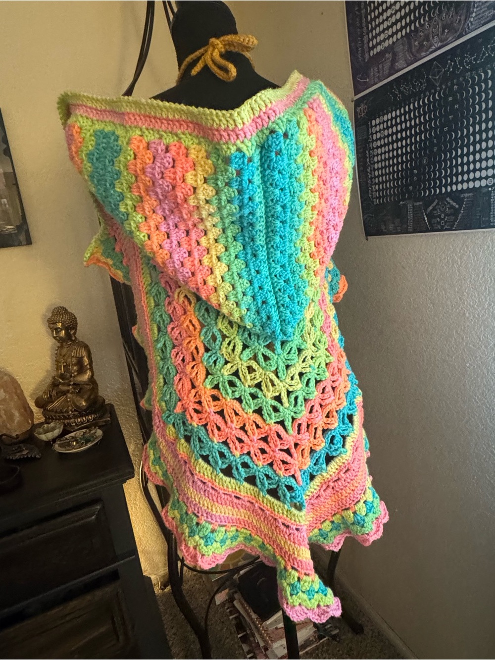 Handmade Multicolor Crochet Hooded Sweater